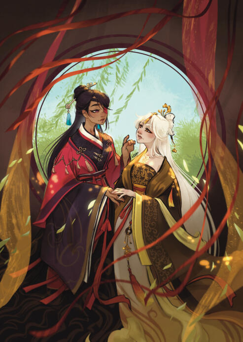 Full body - two characters - complex bg and colors